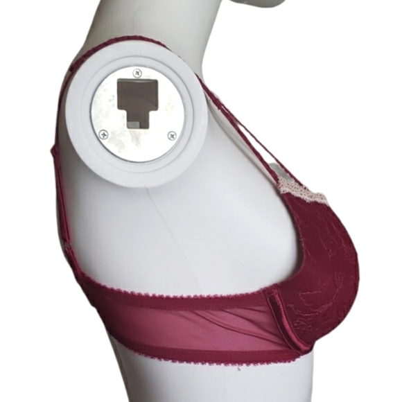 Felina Lingerie Women Burgundy Wine White Edge Floral Lace Print Bra Size 36A - Picture 3 of 13